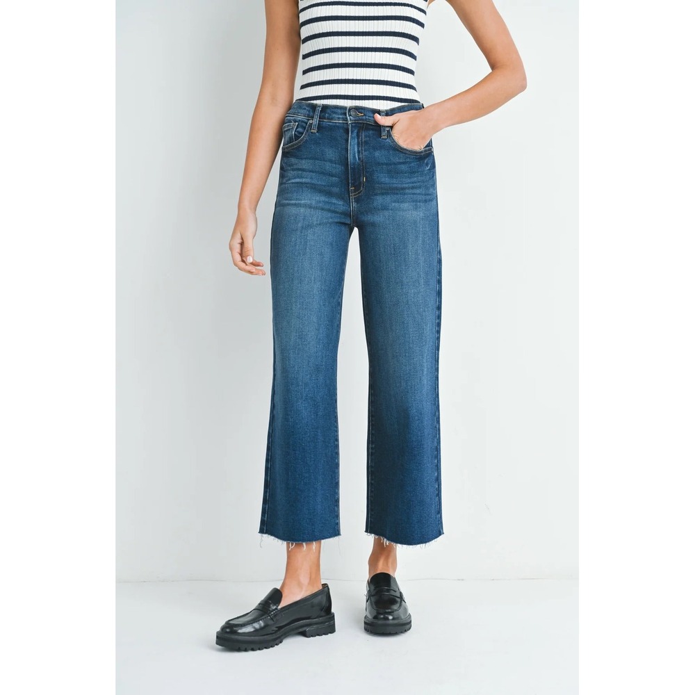 Just Black Denim High Rise Wide Leg Raw Hem Jeans Size 28